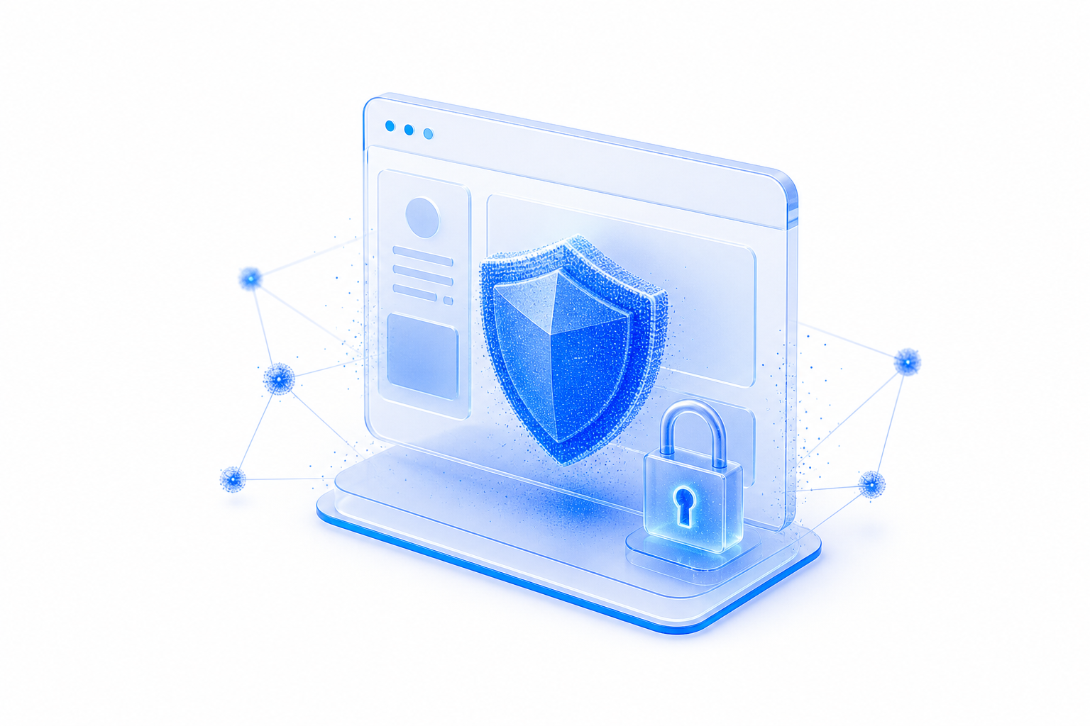 Portail client securise avec bouclier et cadenas bleus, representant une plateforme de gestion client finance.